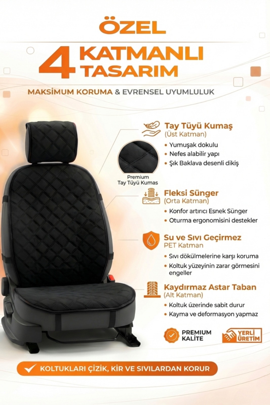 Tay Tüyü Oto Koltuk Koruyucu Kılıf - Görsel 4